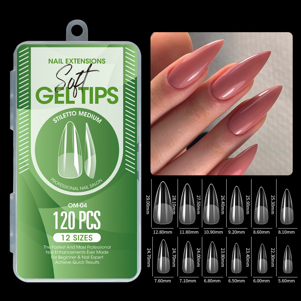 Wholesale 12 Styles Soft Gel Nail Tips Hang Pack 120PCS 12 Sizes Semi-Frosted No Buff Salon Nail Extensions