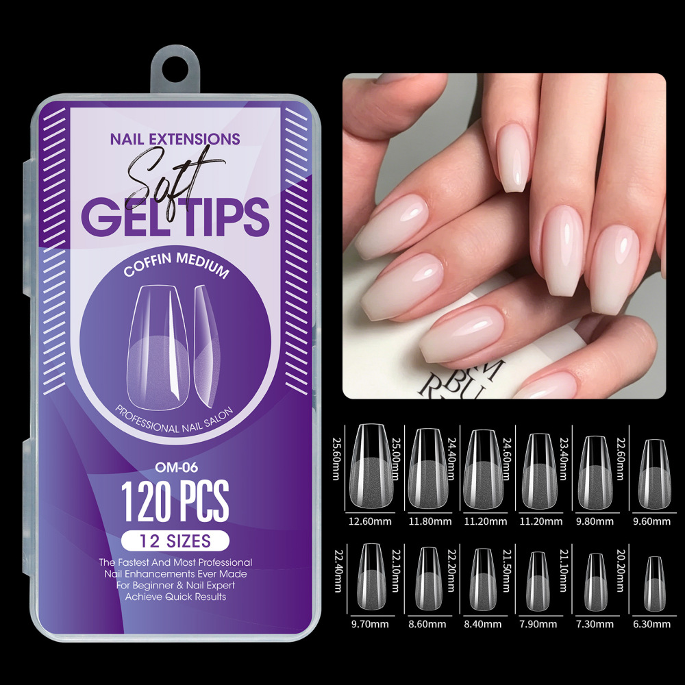 Wholesale 12 Styles Soft Gel Nail Tips Hang Pack 120PCS 12 Sizes Semi-Frosted No Buff Salon Nail Extensions