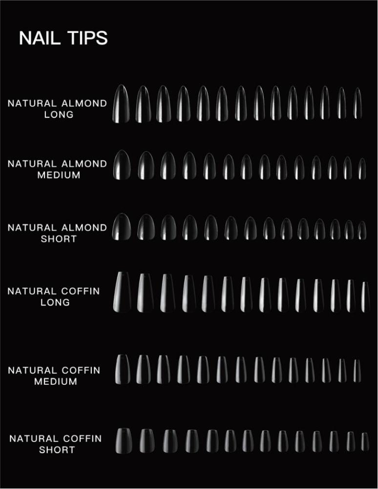 Wholesale 6 Styles Natural Nail Extensions 602PCS 14 Half Sizes PMMA Almond Square Stiletto Salon Grade Nail Tips