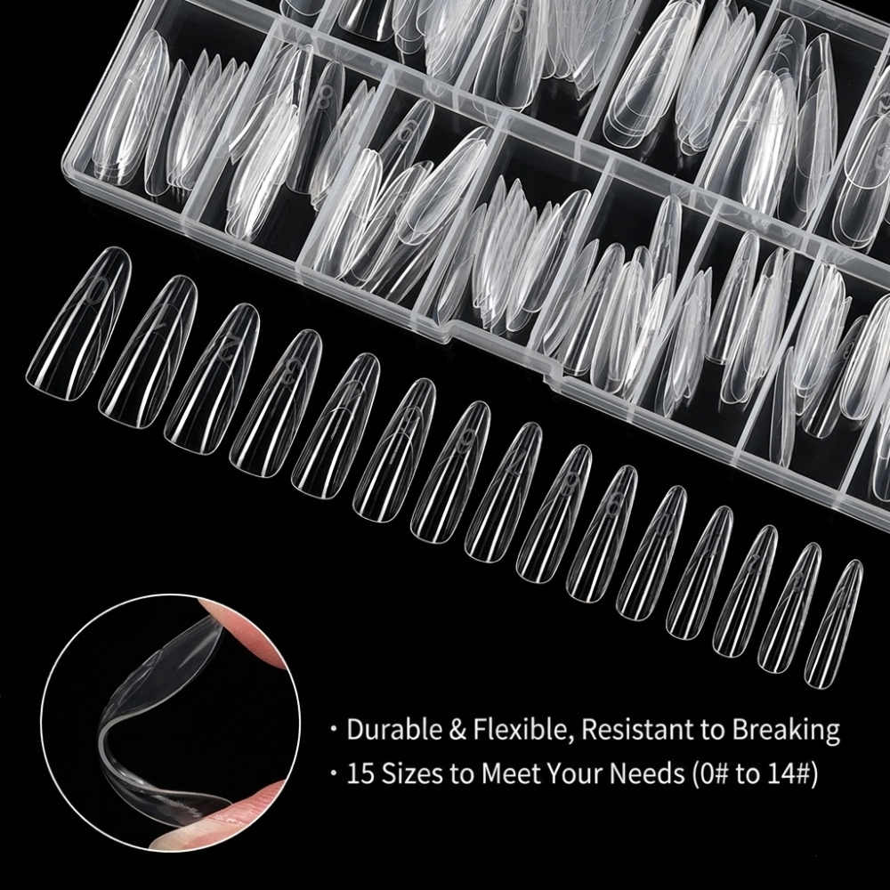 Wholesale XXL Dual Forms with Guide Lines 150PCS 15 Sizes 3 Shapes Clear Gel Nail Extension Molds