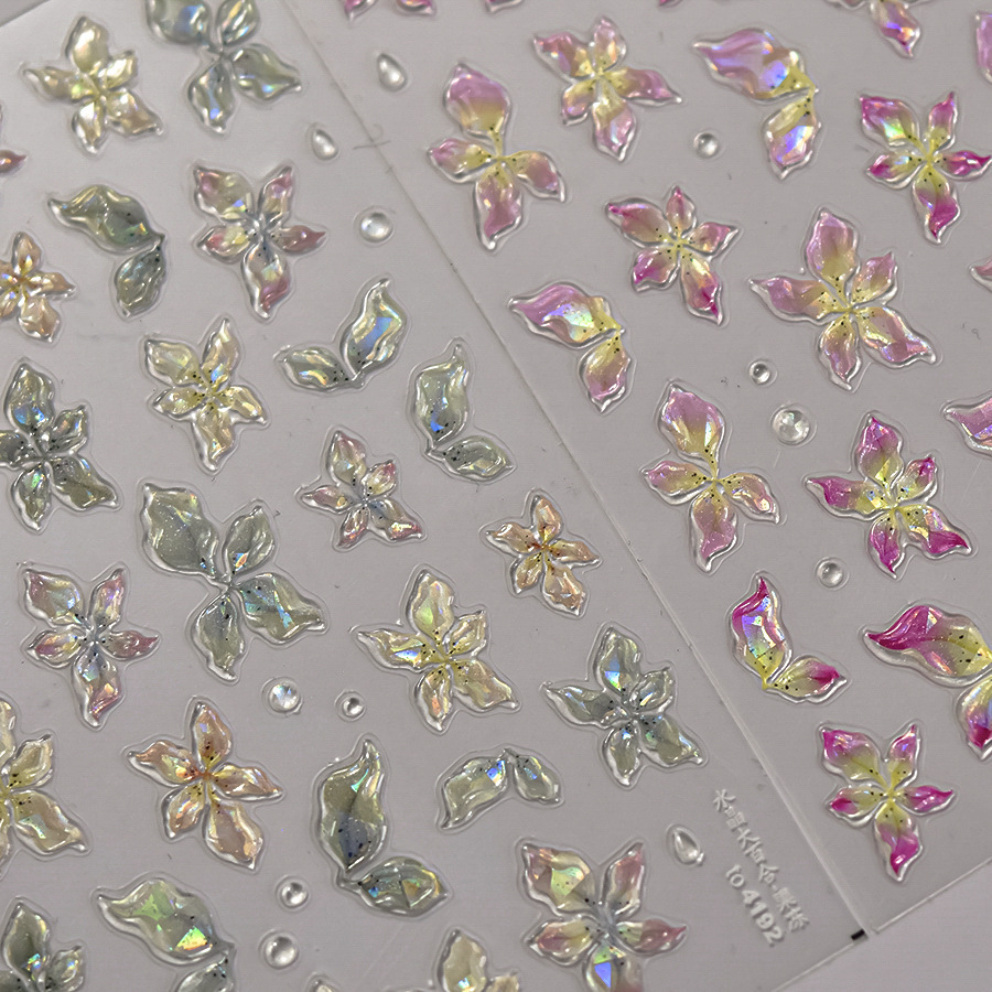 3D Jelly Crystal Flower Nail Art Stickers with INS Style Raised Petal Design
