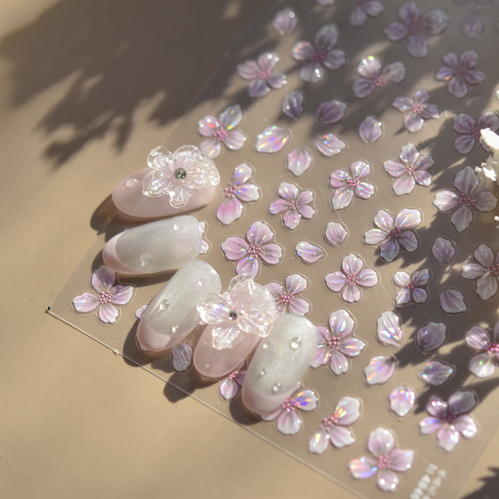 3D Jelly Crystal Flower Nail Art Stickers with INS Style Raised Petal Design