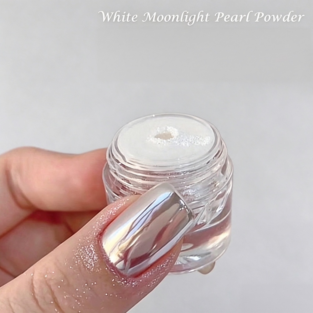Sky Mirror Moonlight Pearl Nail Powder, White Chrome Mirror Effect Pigment for Nail Art
