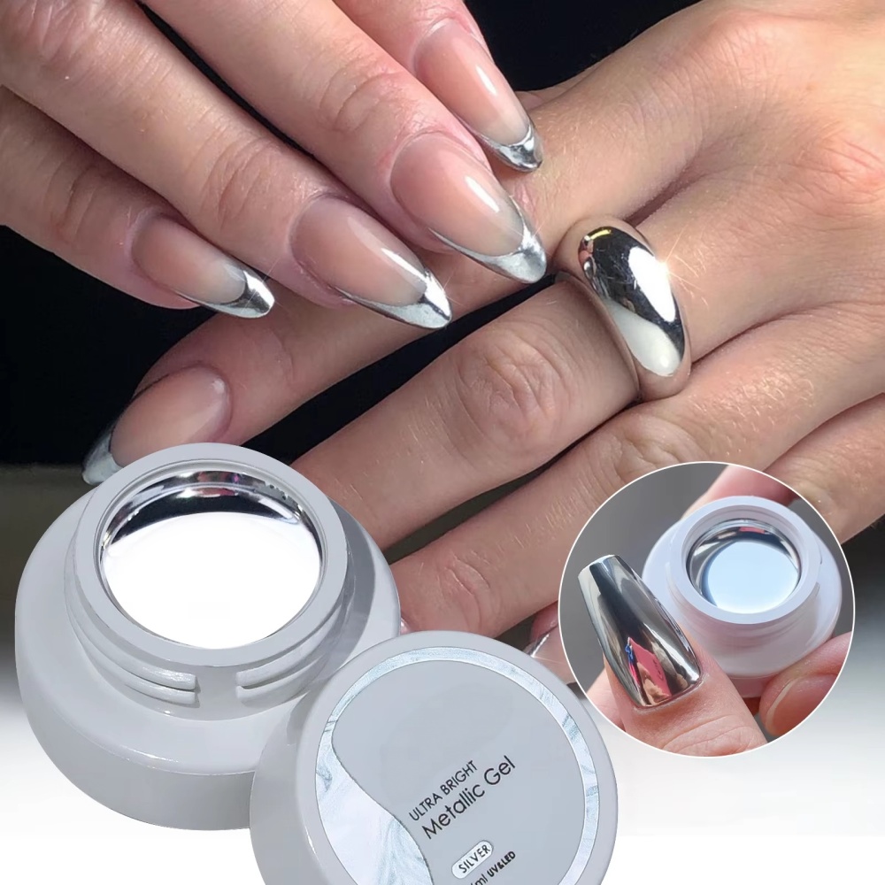5g Ultra Shiny Metallic Paint Gel Polish Silver Mirror Gel Nail Polish Flower Drawing Lines French Nails Painting Drawing UV Gel
