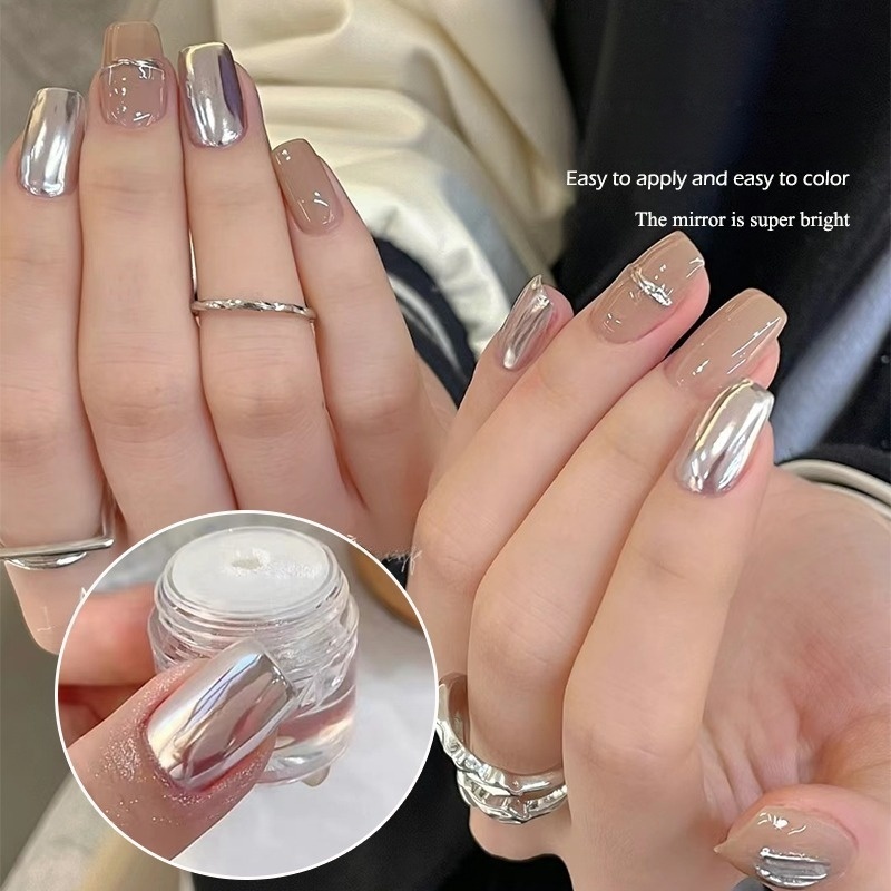 Sky Mirror Moonlight Pearl Nail Powder, White Chrome Mirror Effect Pigment for Nail Art