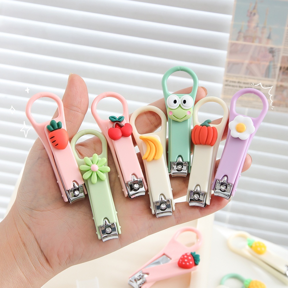 Cute Cartoon Fruit Mini Nail Clippers with Built-in Spring Stainless Steel