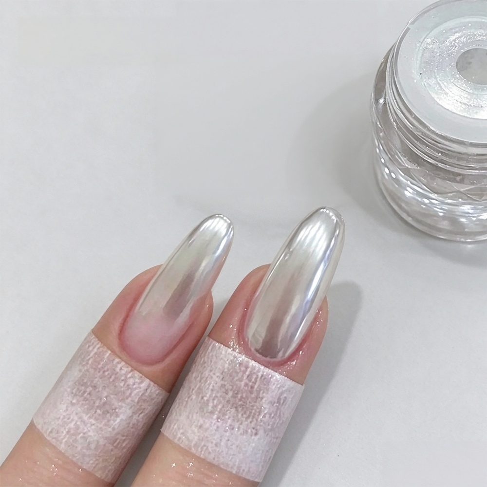 Sky Mirror Moonlight Pearl Nail Powder, White Chrome Mirror Effect Pigment for Nail Art