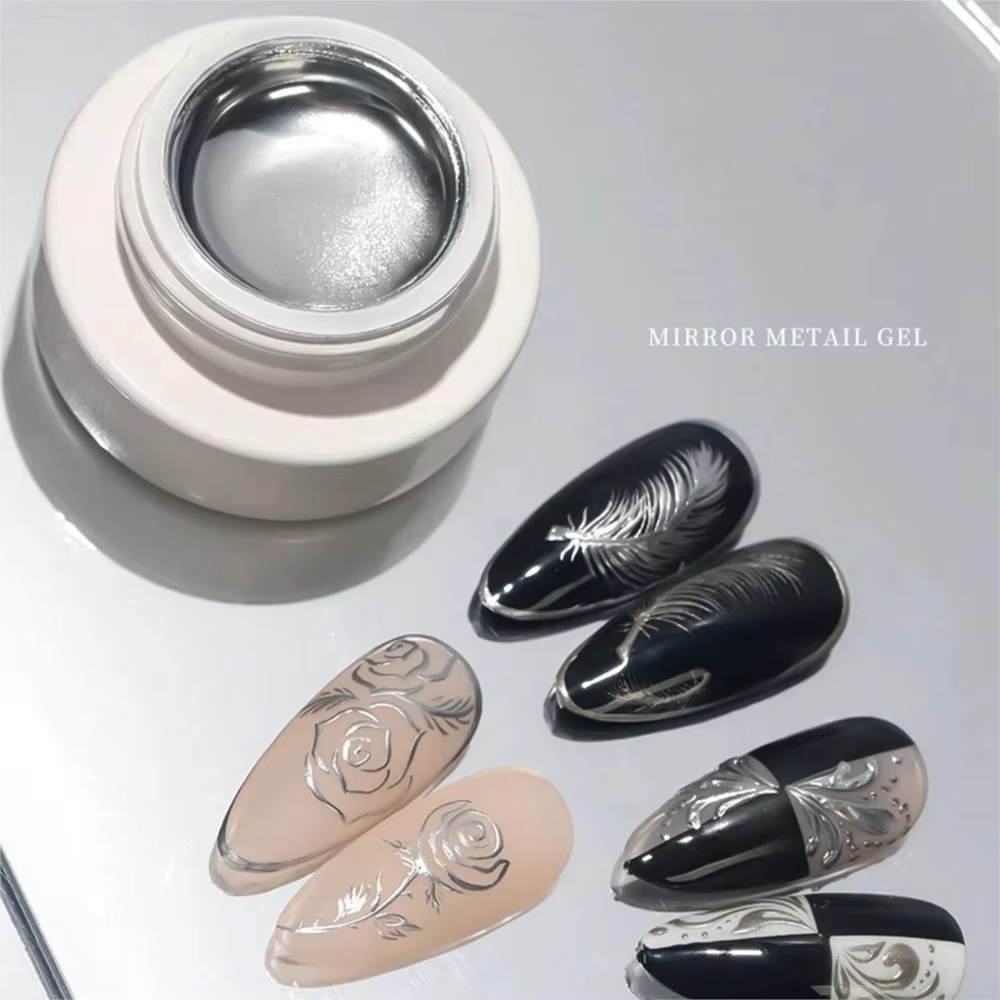 5g Ultra Shiny Metallic Paint Gel Polish Silver Mirror Gel Nail Polish Flower Drawing Lines French Nails Painting Drawing UV Gel