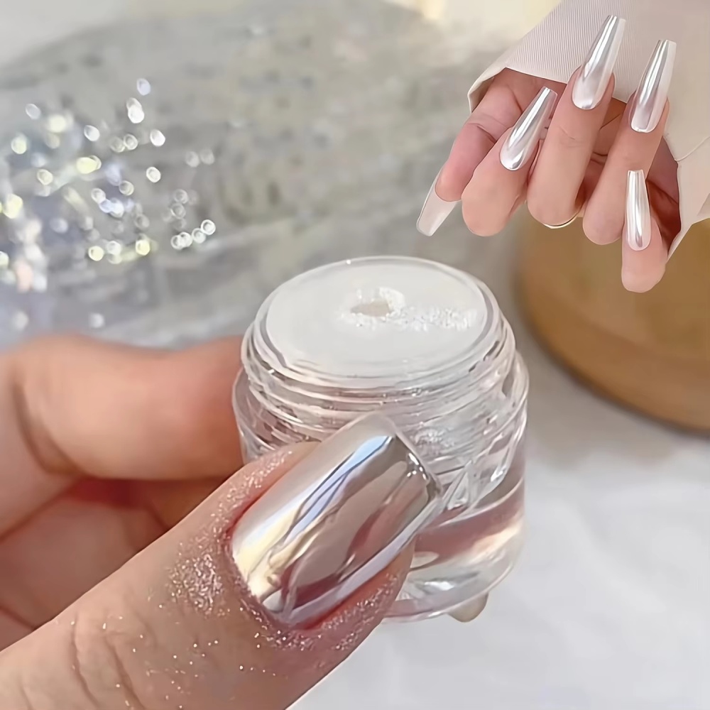 Sky Mirror Moonlight Pearl Nail Powder, White Chrome Mirror Effect Pigment for Nail Art