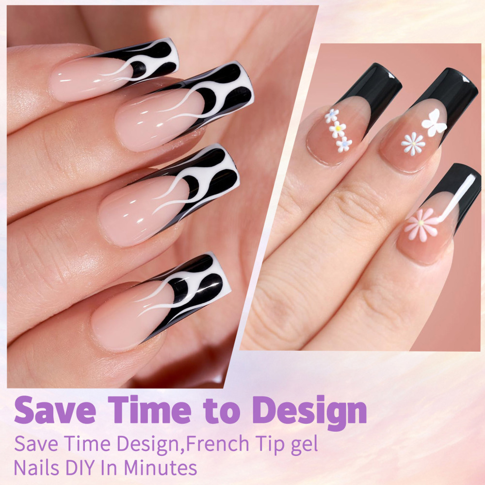 Wholesale Black French Tip 3-in-1 Soft Gel Press-on Nails 150PCS 15 Sizes 5 Styles
