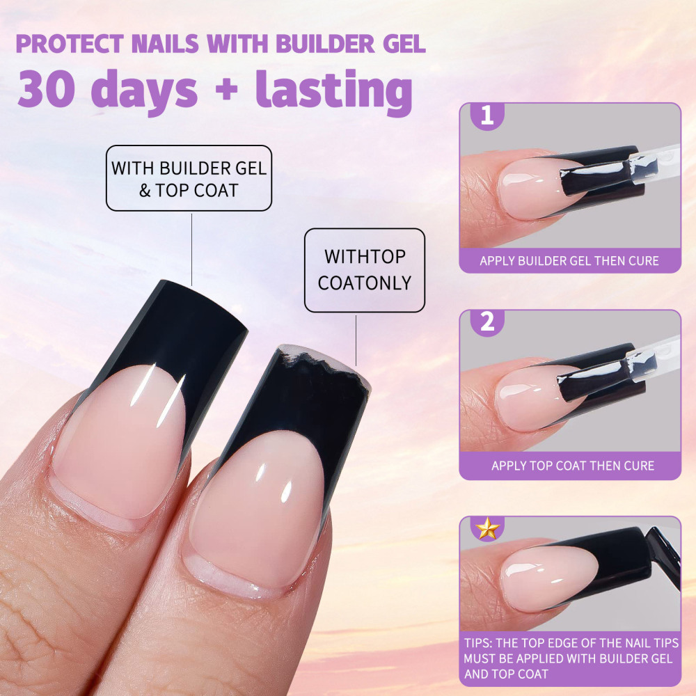 Wholesale Black French Tip 3-in-1 Soft Gel Press-on Nails 150PCS 15 Sizes 5 Styles