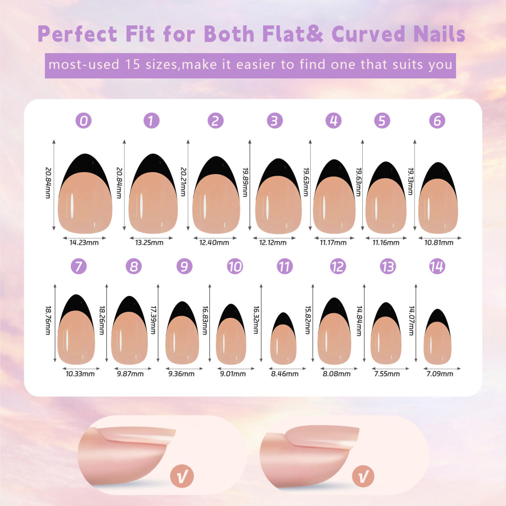 Wholesale Black French Tip 3-in-1 Soft Gel Press-on Nails 150PCS 15 Sizes 5 Styles