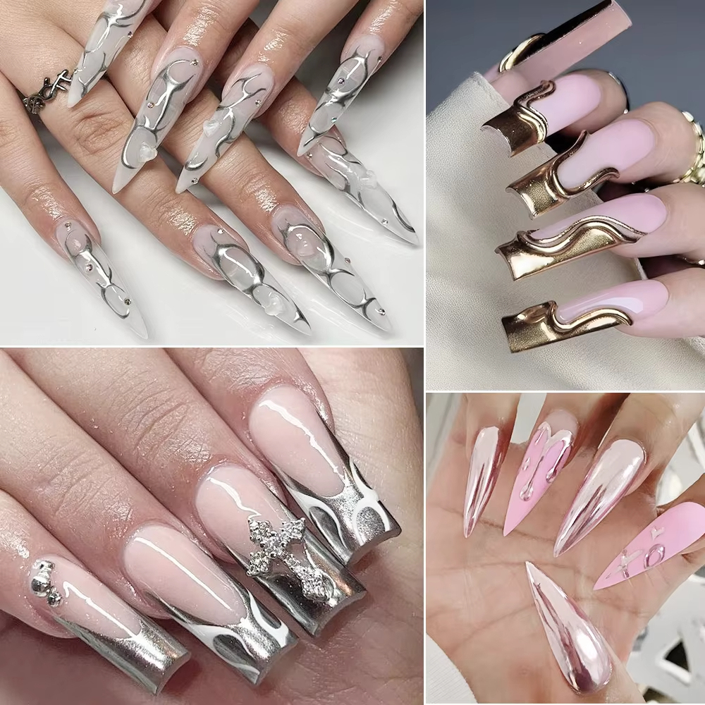 5g Ultra Shiny Metallic Paint Gel Polish Silver Mirror Gel Nail Polish Flower Drawing Lines French Nails Painting Drawing UV Gel