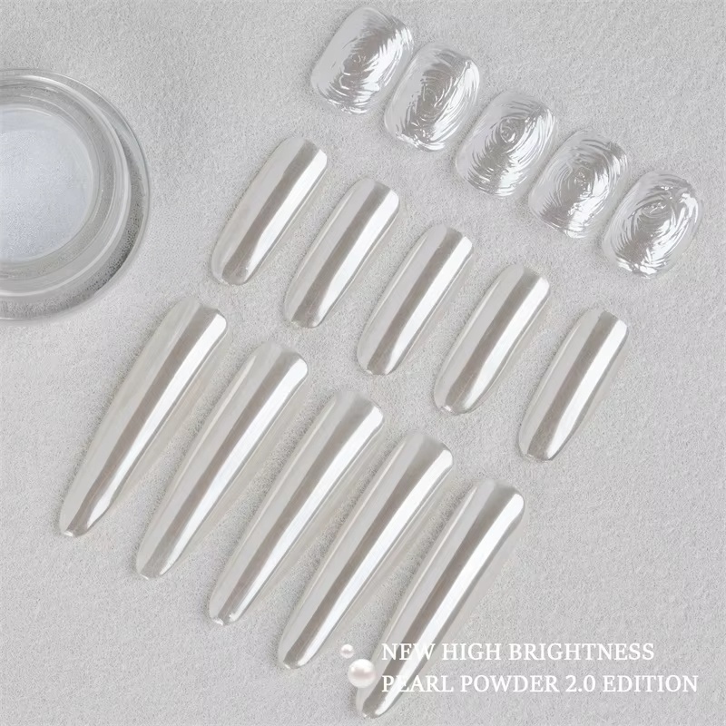 Super Bright Pearl White Chrome Powder Mirror Effect Rubbing Glitter for Nail Art Decoration Manicure Pigment