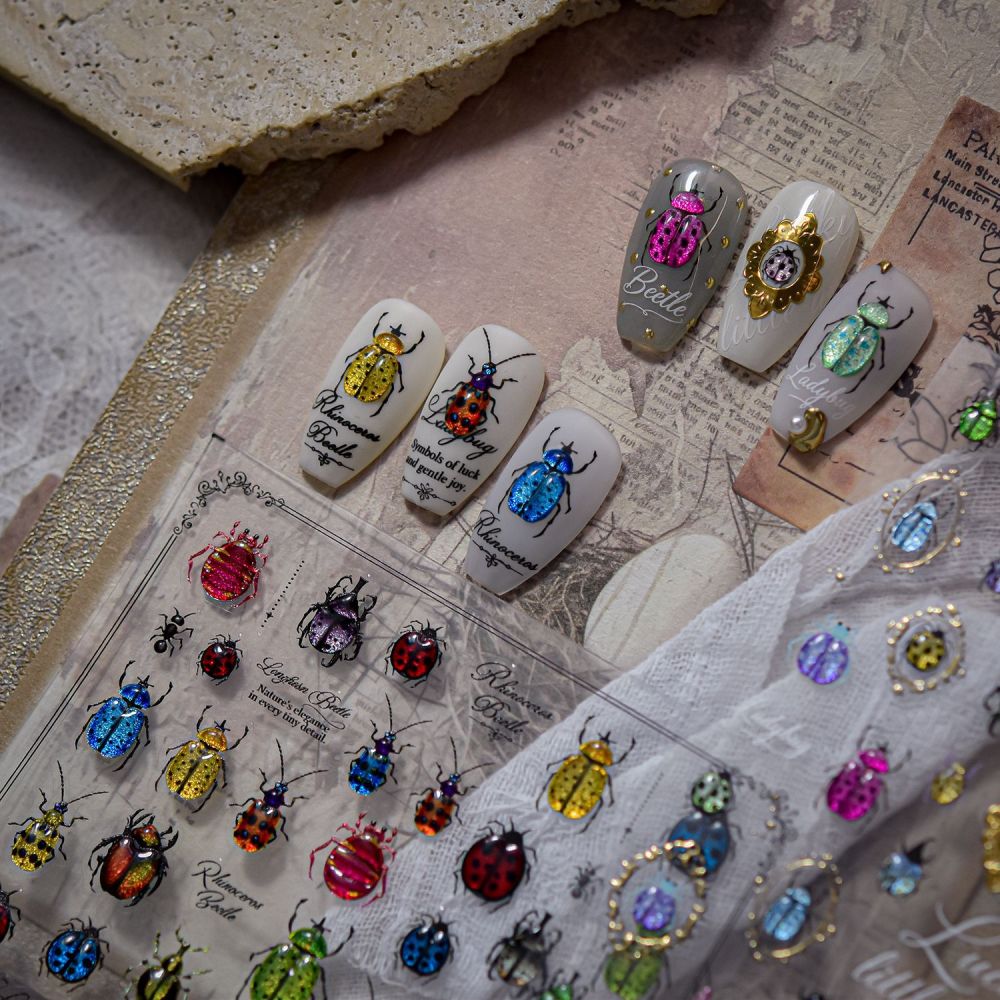 Vintage Beetle 3D Self Adhesive Nail Stickers