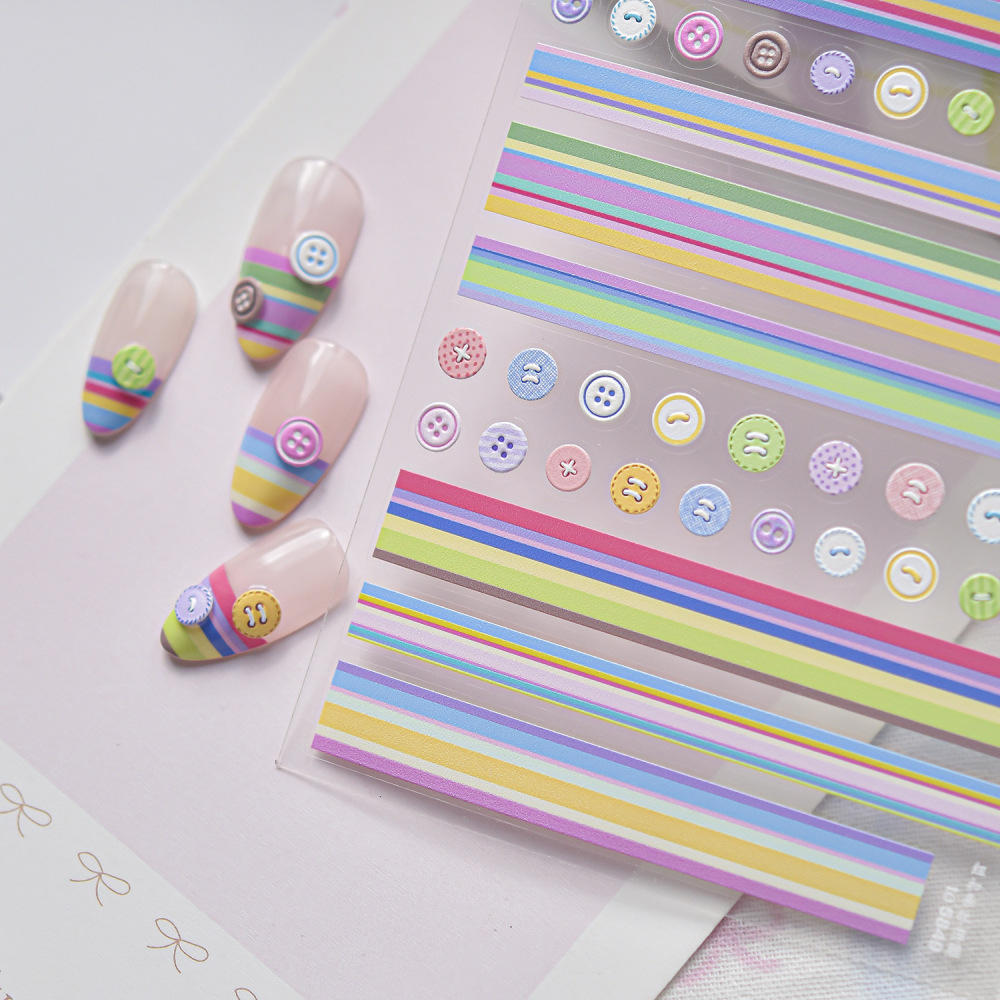 Plaid Button 3D Self Adhesive Nail Stickers