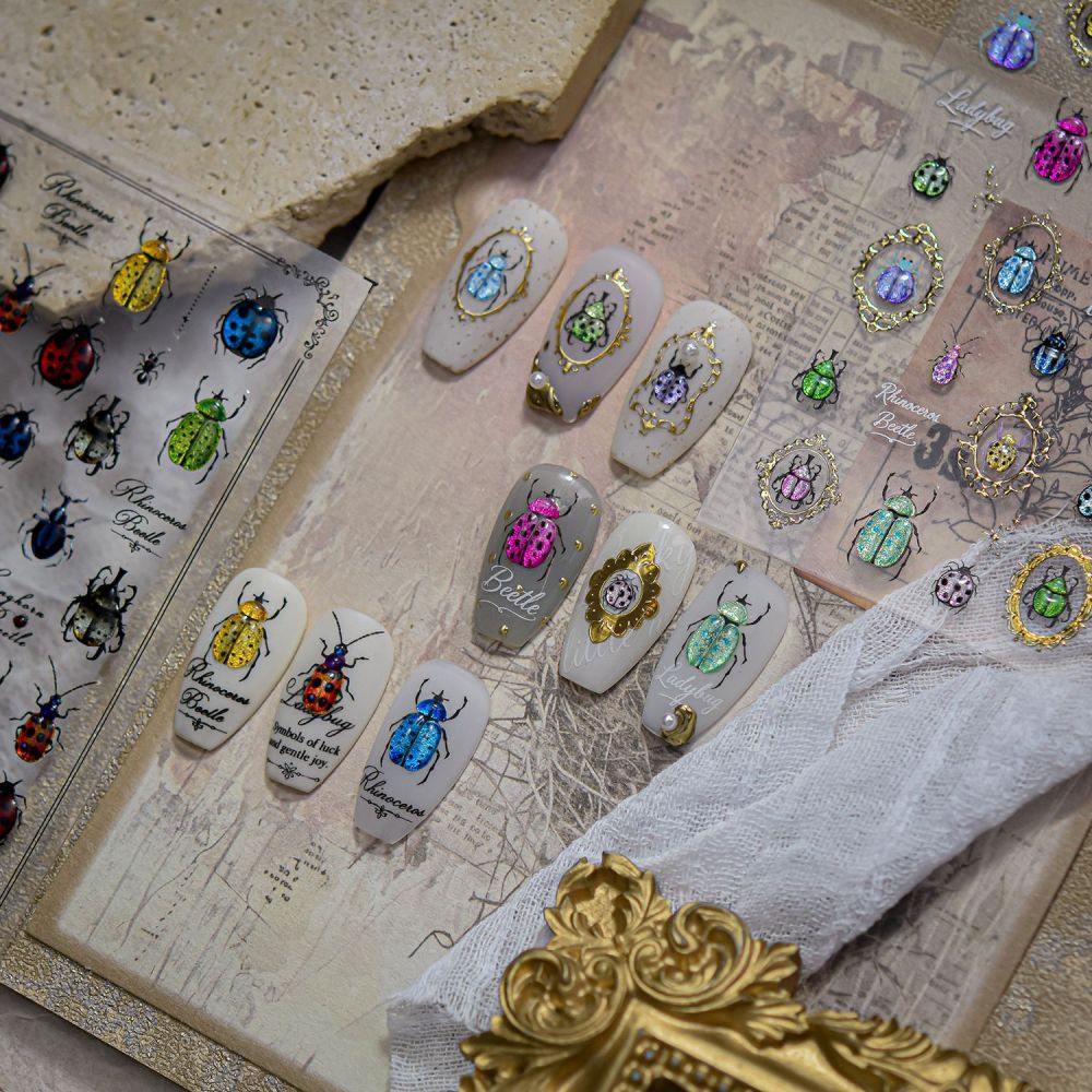 Vintage Beetle 3D Self Adhesive Nail Stickers