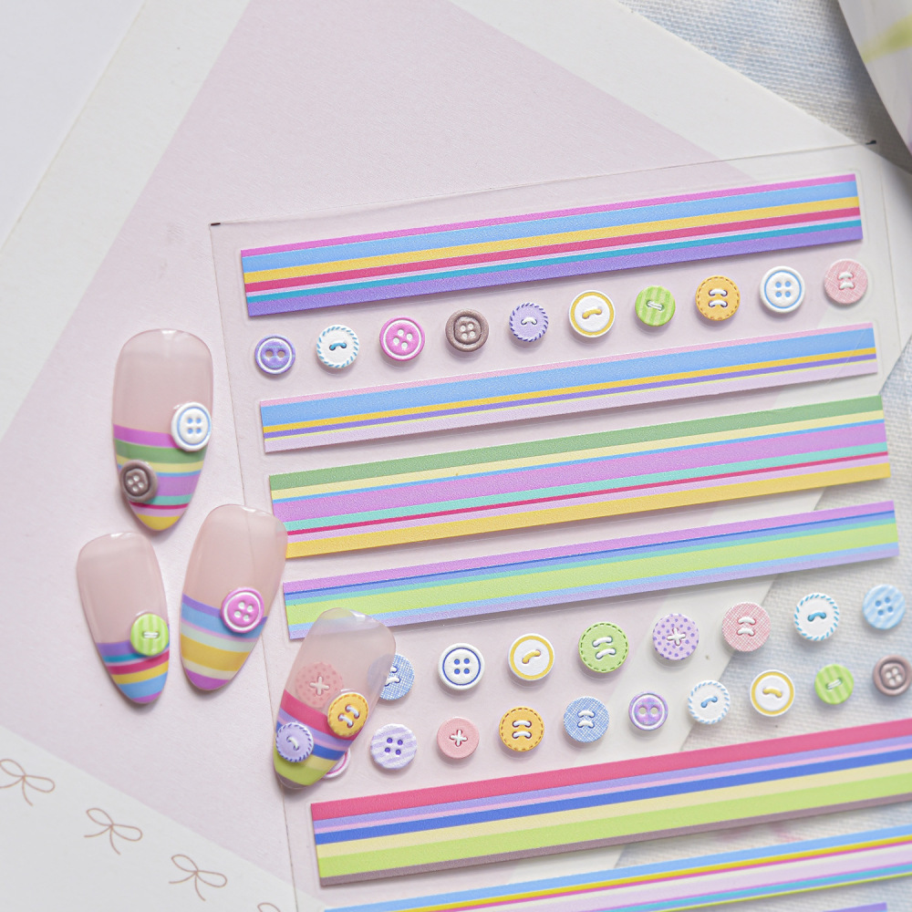 Plaid Button 3D Self Adhesive Nail Stickers