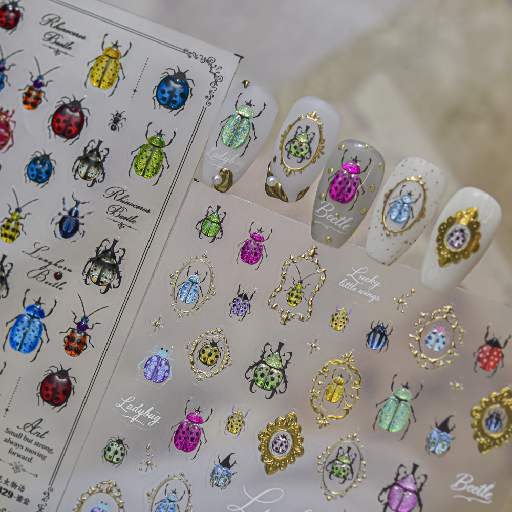 Vintage Beetle 3D Self Adhesive Nail Stickers