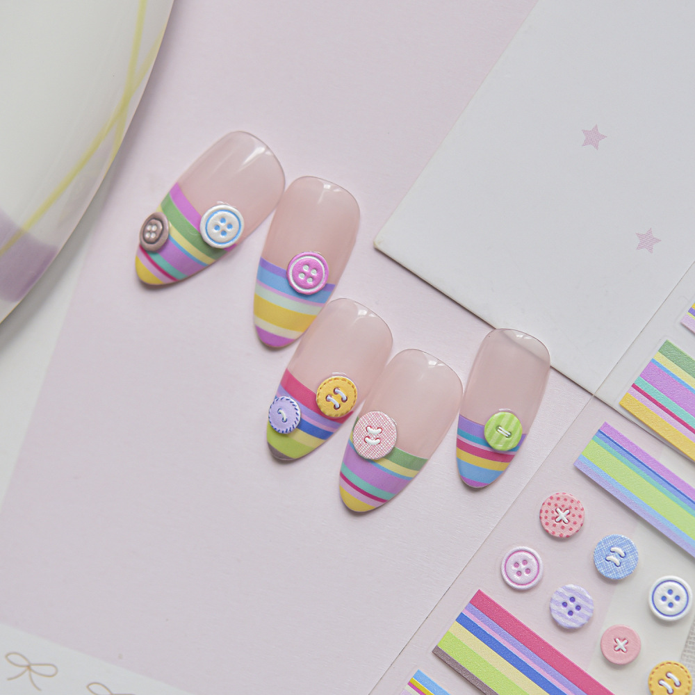 Plaid Button 3D Self Adhesive Nail Stickers