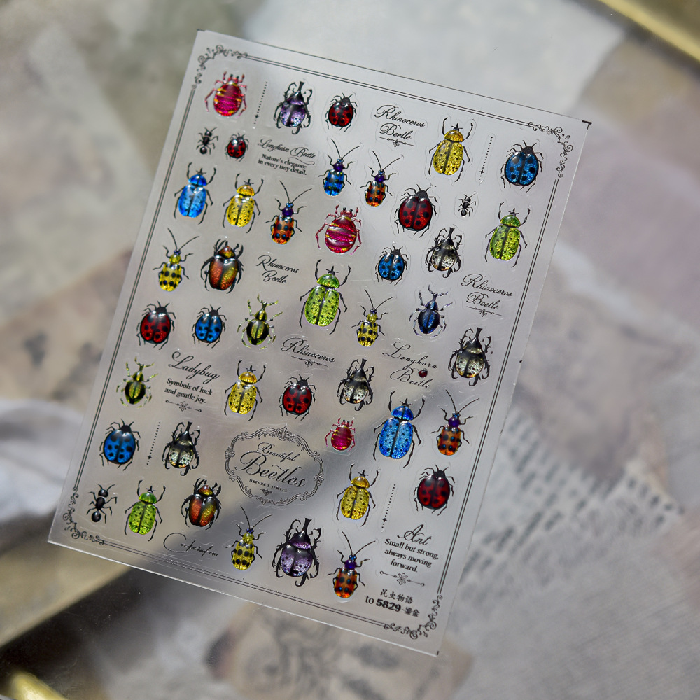 Vintage Beetle 3D Self Adhesive Nail Stickers