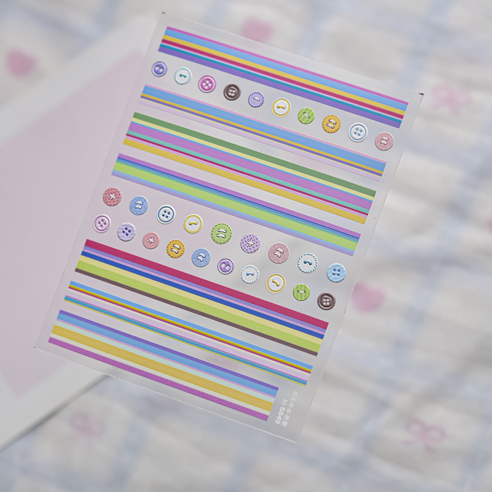 Plaid Button 3D Self Adhesive Nail Stickers