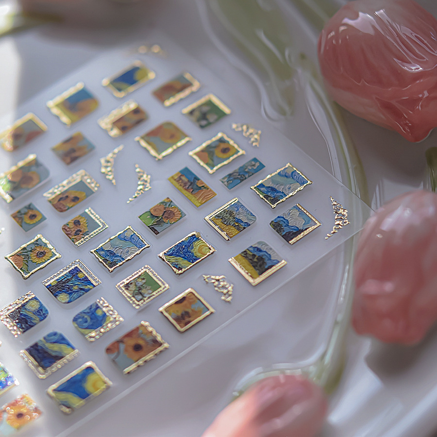 Oil Painting 3D Self Adhesive Nail Stickers