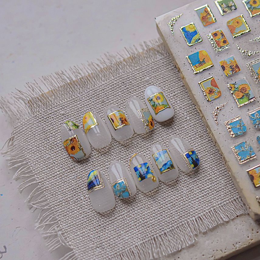 Oil Painting 3D Self Adhesive Nail Stickers