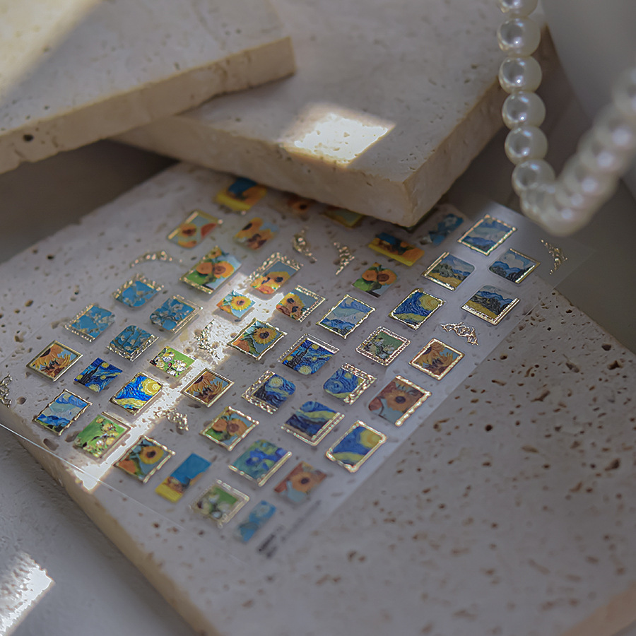 Oil Painting 3D Self Adhesive Nail Stickers