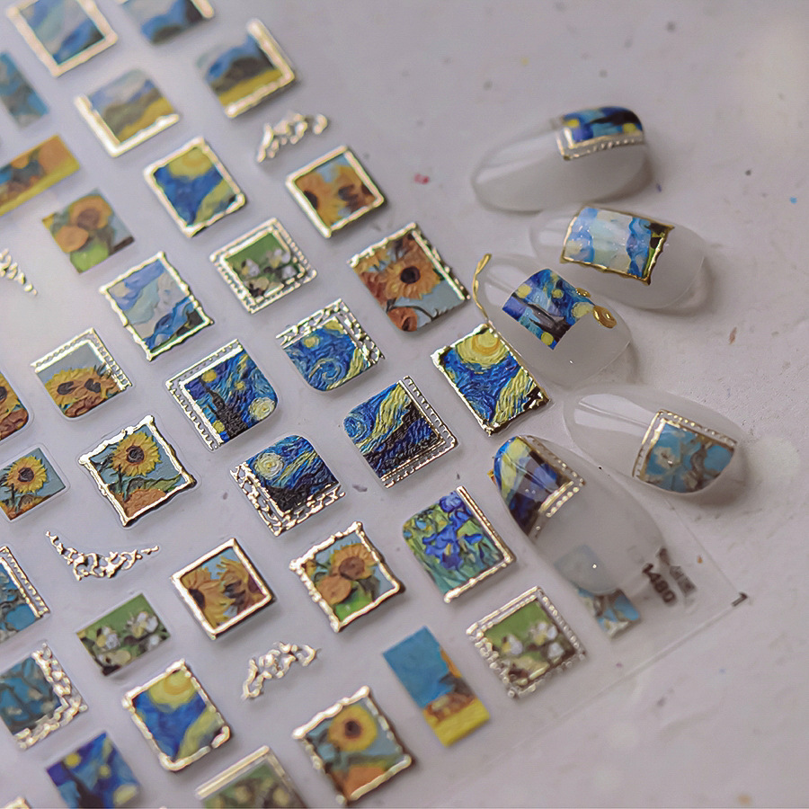 Oil Painting 3D Self Adhesive Nail Stickers