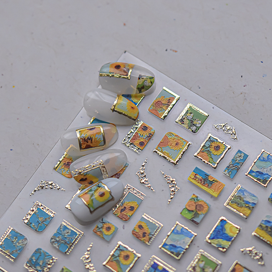 Oil Painting 3D Self Adhesive Nail Stickers