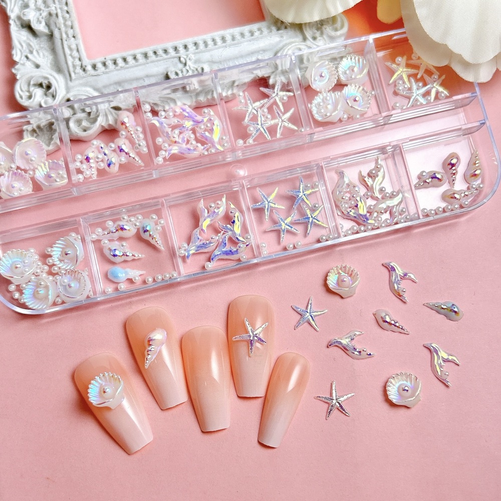 Ocean Shell Pearl 3D Nail Charms Set