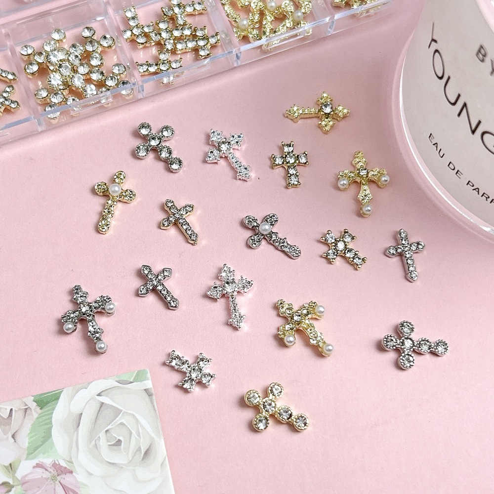 Cross Butterfly Pearl Rhinestone Alloy 3D Nail Charms