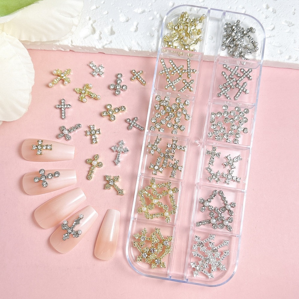 Cross Butterfly Pearl Rhinestone Alloy 3D Nail Charms