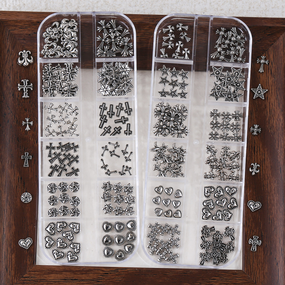 Vintage Cross Star Heart Alloy 3D Nail Charms