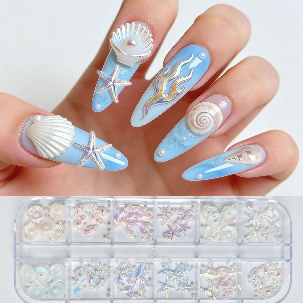 Ocean Shell Pearl 3D Nail Charms Set
