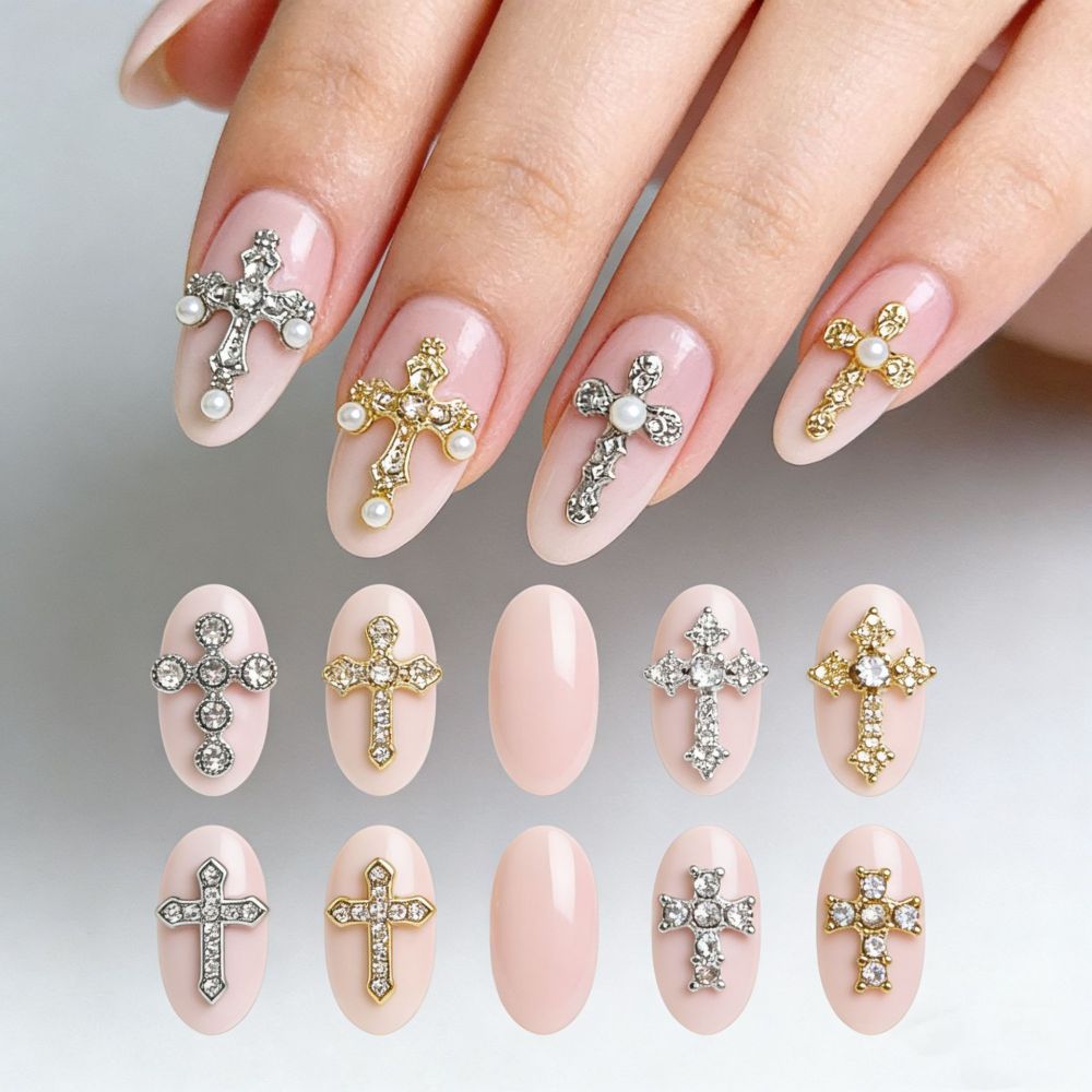 Cross Butterfly Pearl Rhinestone Alloy 3D Nail Charms