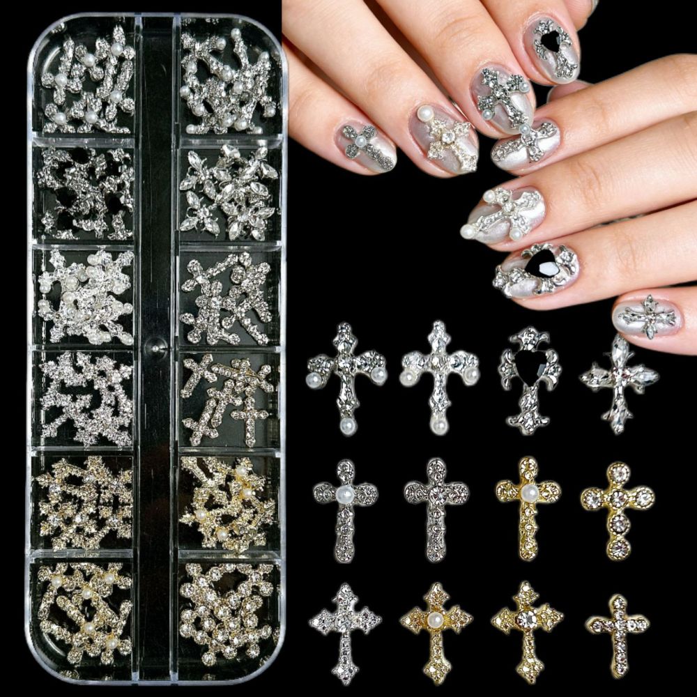 Cross Butterfly Pearl Rhinestone Alloy 3D Nail Charms