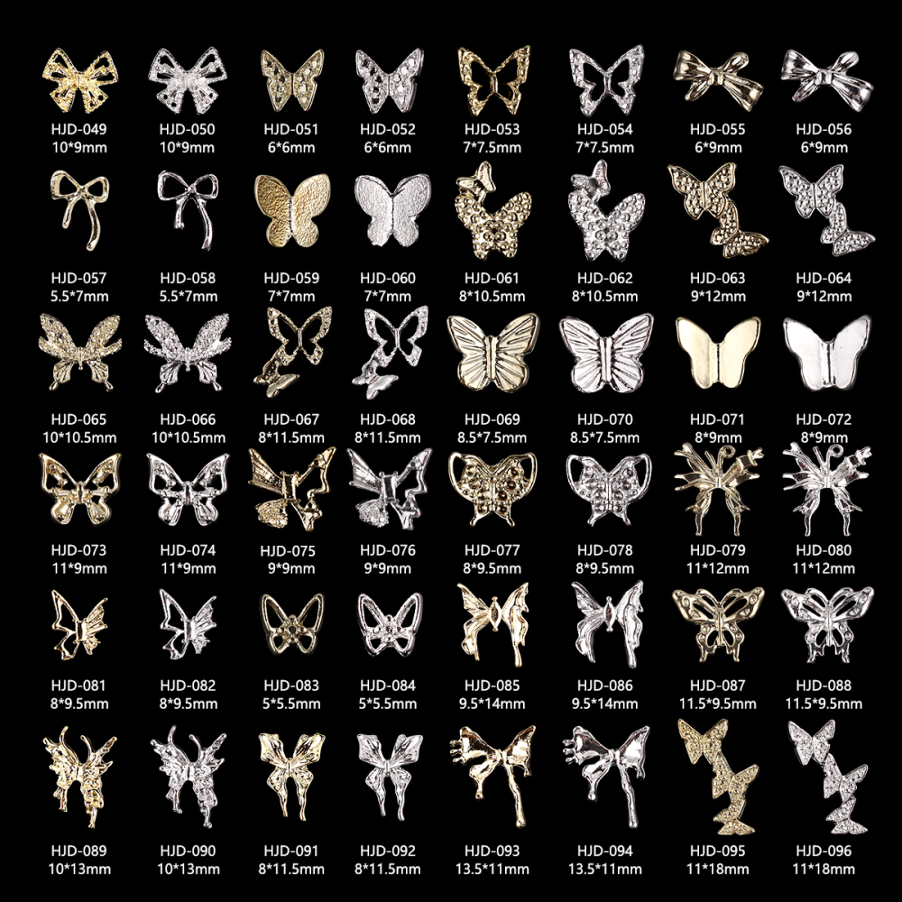 Assorted Butterfly and Bow Metal Nail Charms
