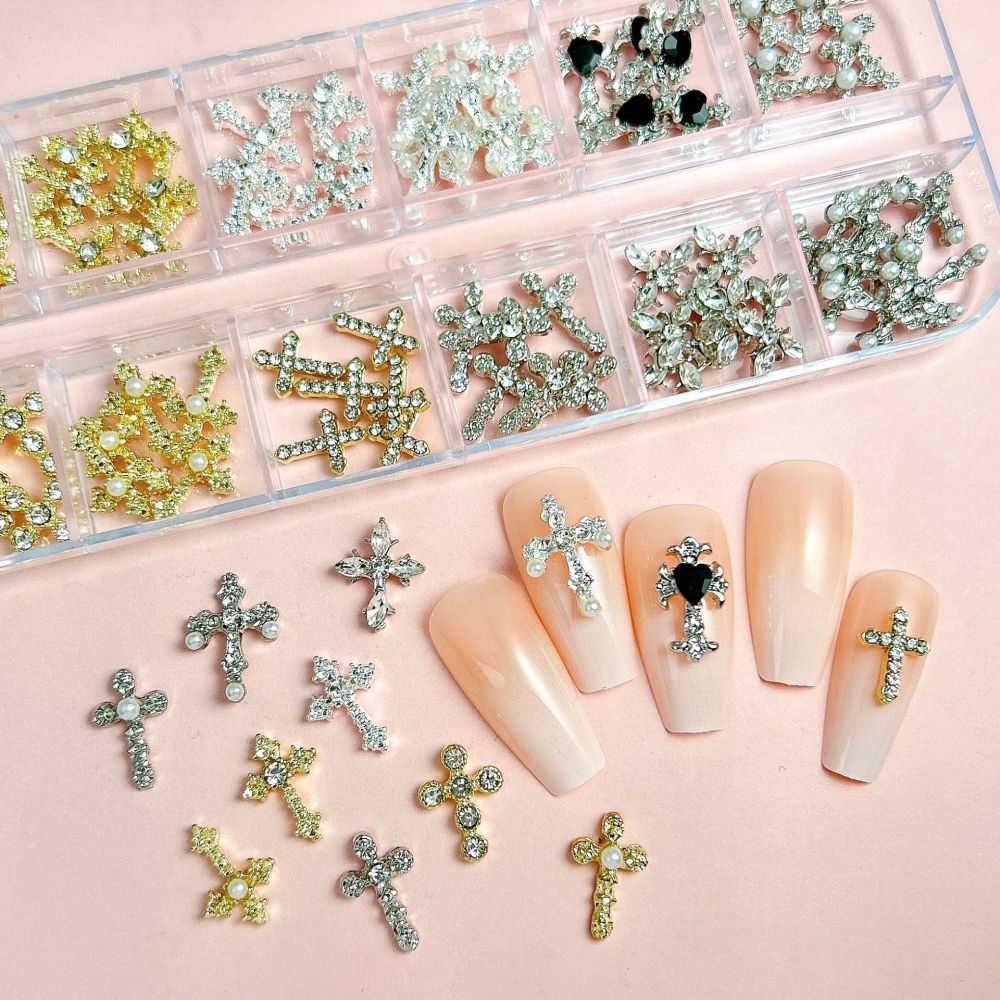 Cross Butterfly Pearl Rhinestone Alloy 3D Nail Charms