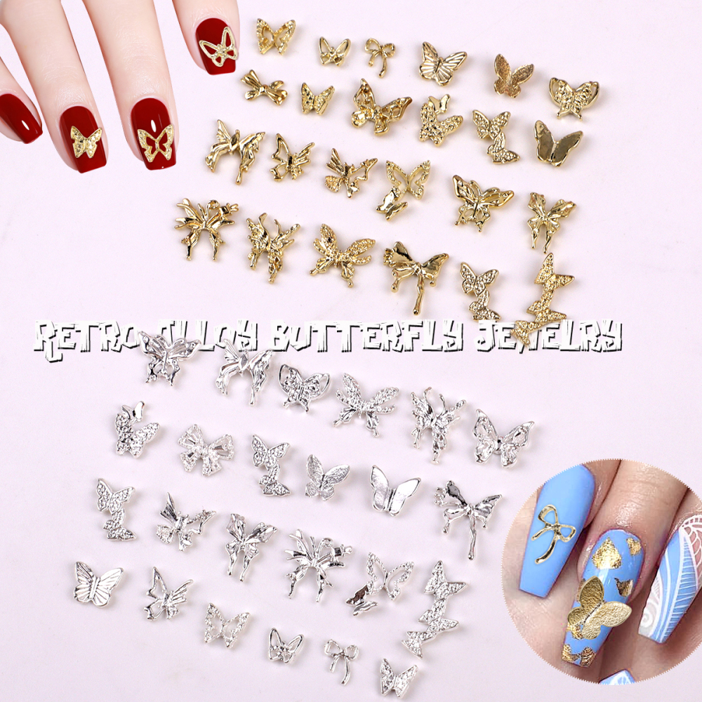 Assorted Butterfly and Bow Metal Nail Charms