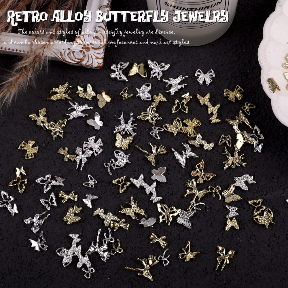 Assorted Butterfly and Bow Metal Nail Charms