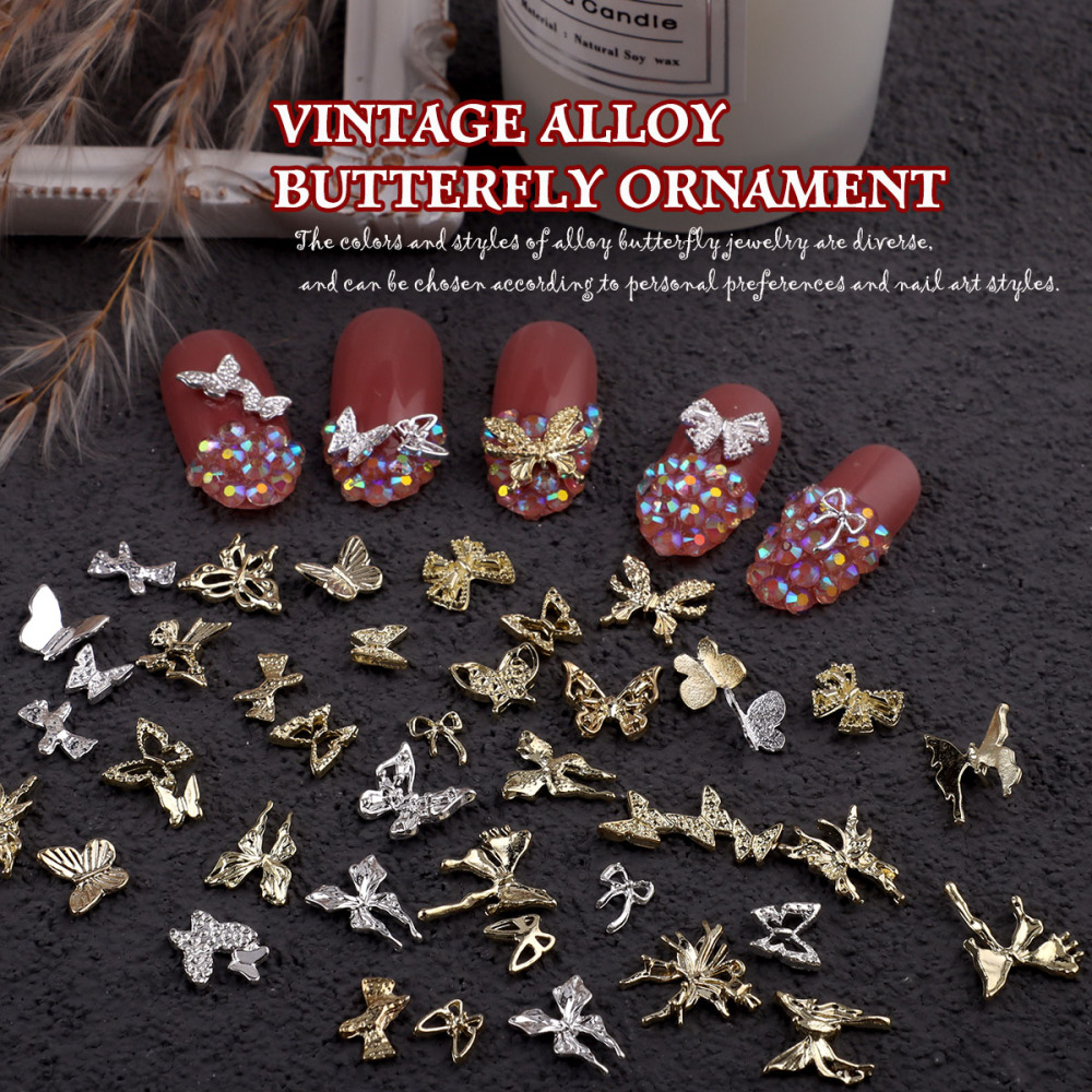 Assorted Butterfly and Bow Metal Nail Charms