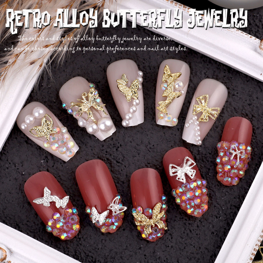 Assorted Butterfly and Bow Metal Nail Charms