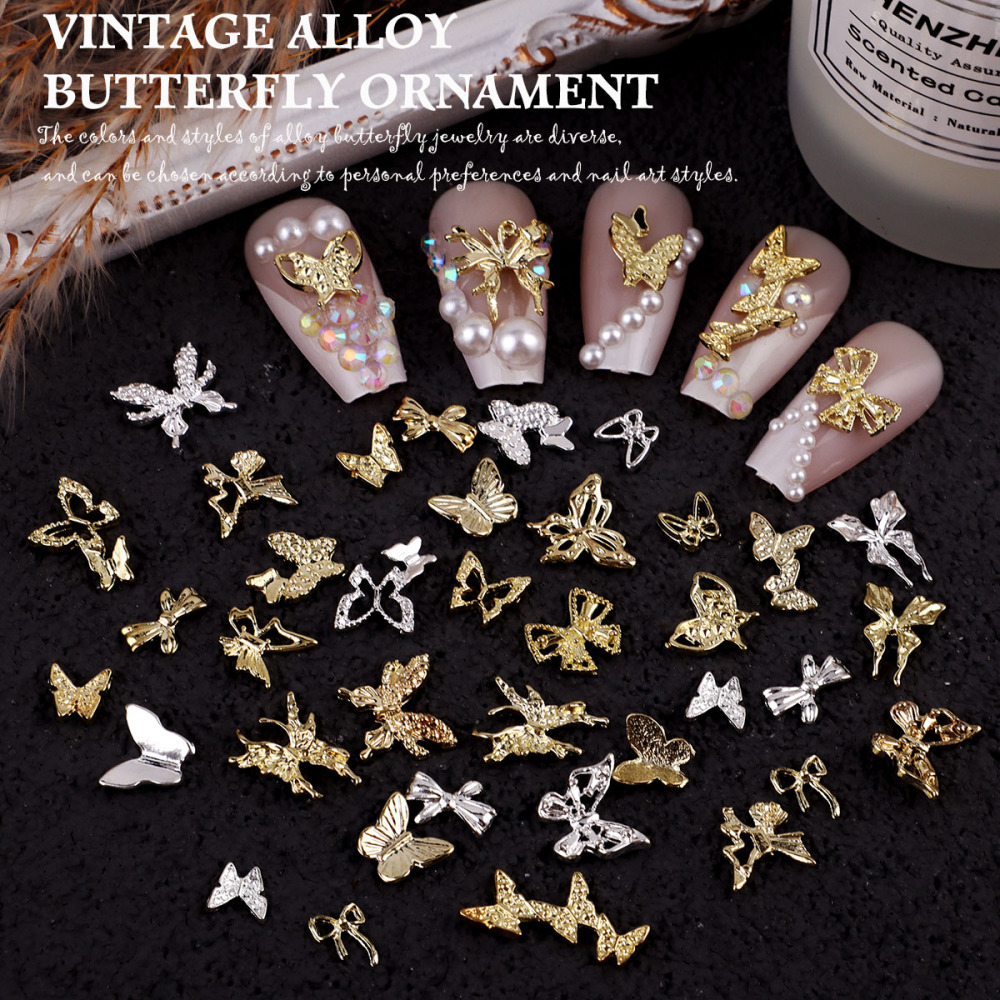 Assorted Butterfly and Bow Metal Nail Charms