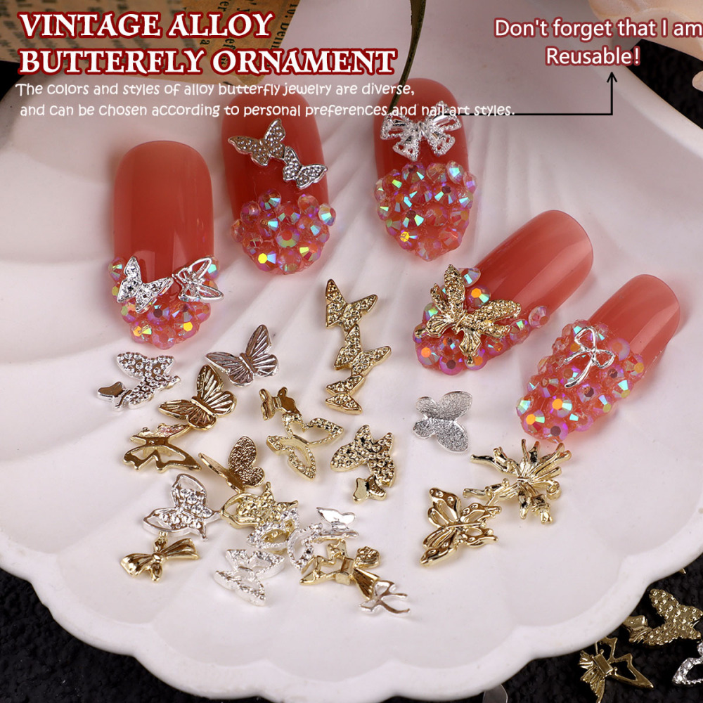 Assorted Butterfly and Bow Metal Nail Charms