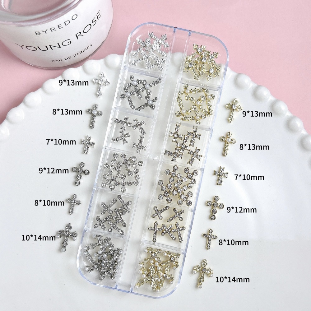 Cross Butterfly Pearl Rhinestone Alloy 3D Nail Charms