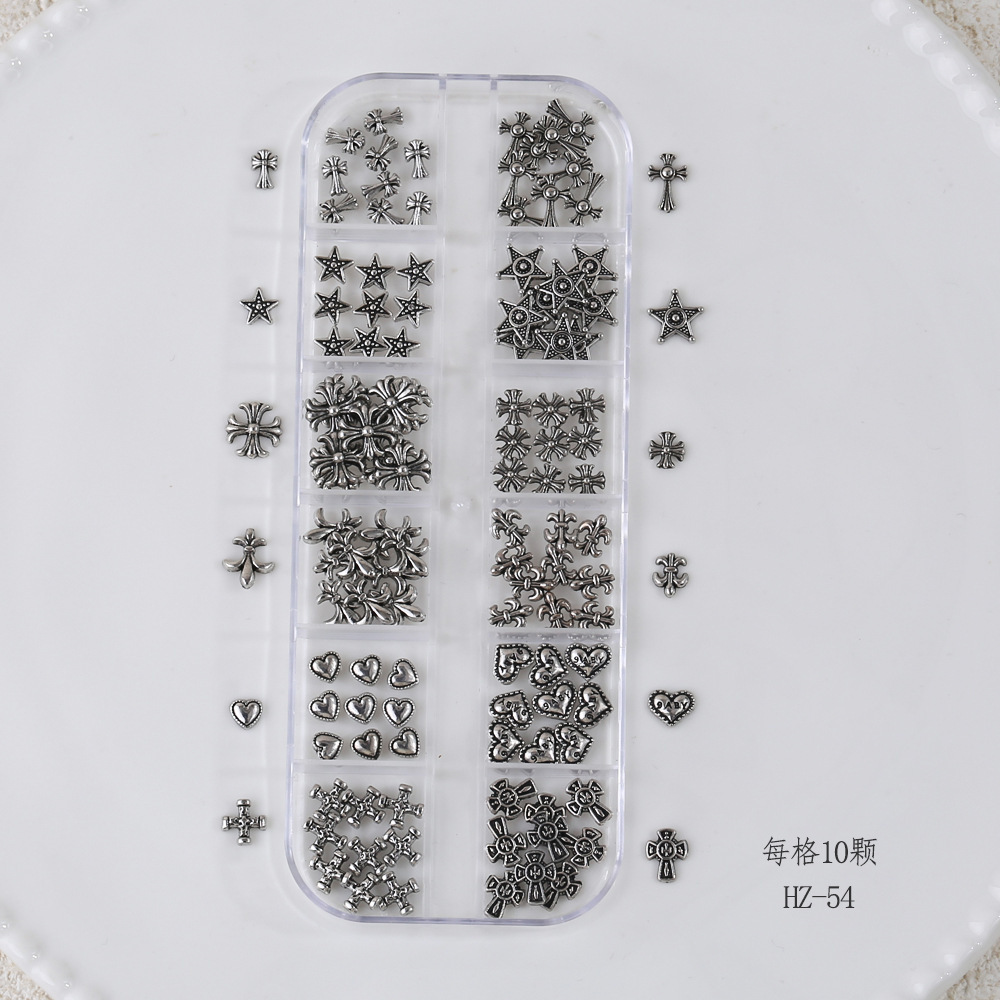 Vintage Cross Star Heart Alloy 3D Nail Charms