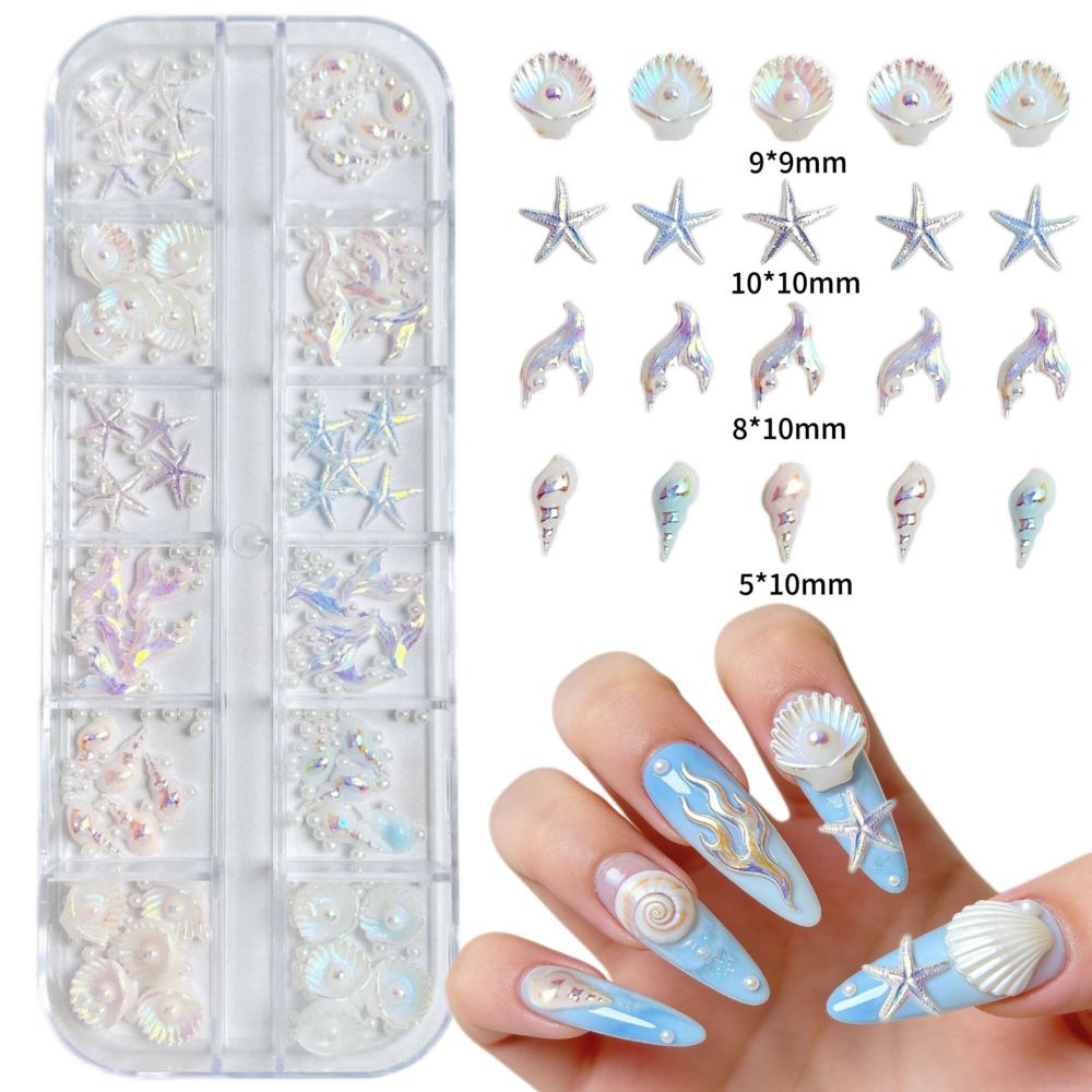 Ocean Shell Pearl 3D Nail Charms Set