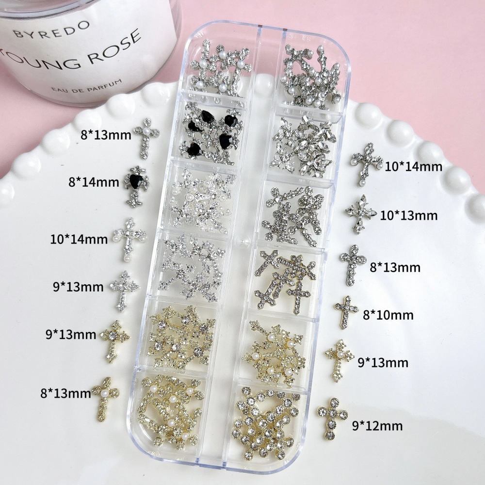 Cross Butterfly Pearl Rhinestone Alloy 3D Nail Charms
